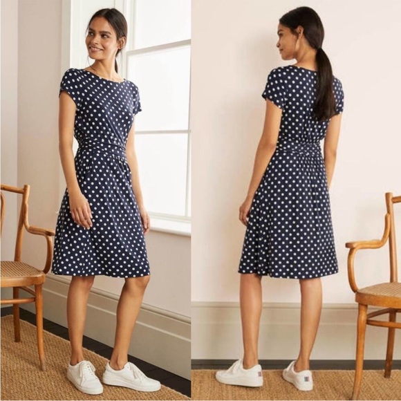 Boden Amelie Polka Dot Jersey Midi Dress cap sleeves Size 4 - Picture 4 of 11
